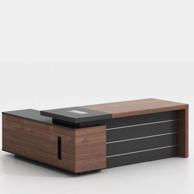 9c5b7e2c-508a-4fa3-925c-ae9da4627e1a Woodiq Culture L Type Director Desk Size 6ft X 3ft Colour : LORRAINE WALNUT WITH BRONZE - Image 1