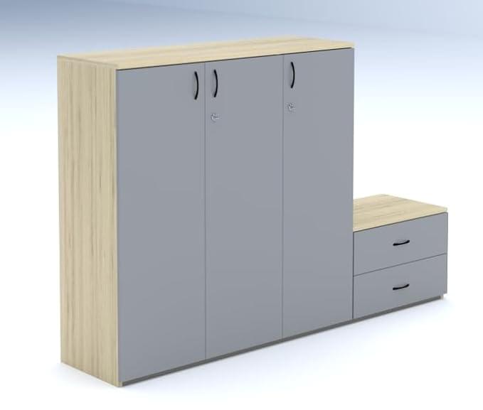 Culture Shoe Rack Cabinet with Side Sitting Stool for Shoe Wearing Size :- 4ft Height x 6.5ft Width Colour:- Oak with Gothic Grey - Image 4