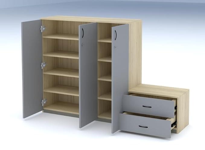 Culture Shoe Rack Cabinet with Side Sitting Stool for Shoe Wearing Size :- 4ft Height x 6.5ft Width Colour:- Oak with Gothic Grey - Image 2