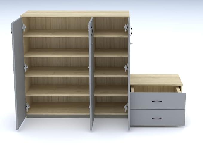 Culture Shoe Rack Cabinet with Side Sitting Stool for Shoe Wearing Size :- 4ft Height x 6.5ft Width Colour:- Oak with Gothic Grey - Image 3